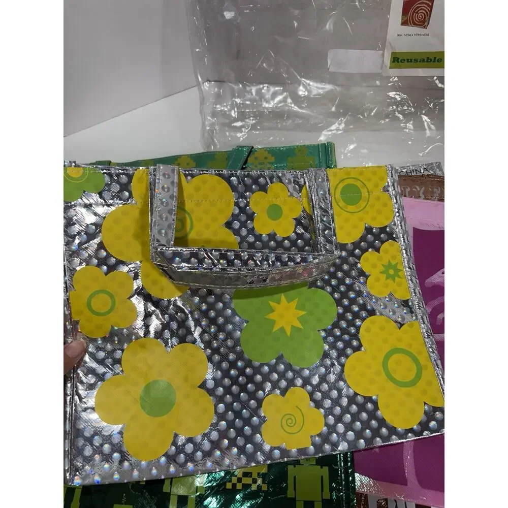 Lot Of 6 Reusable Green Gift Bags Reusable Holiday Robot Floral Peru New Zealand